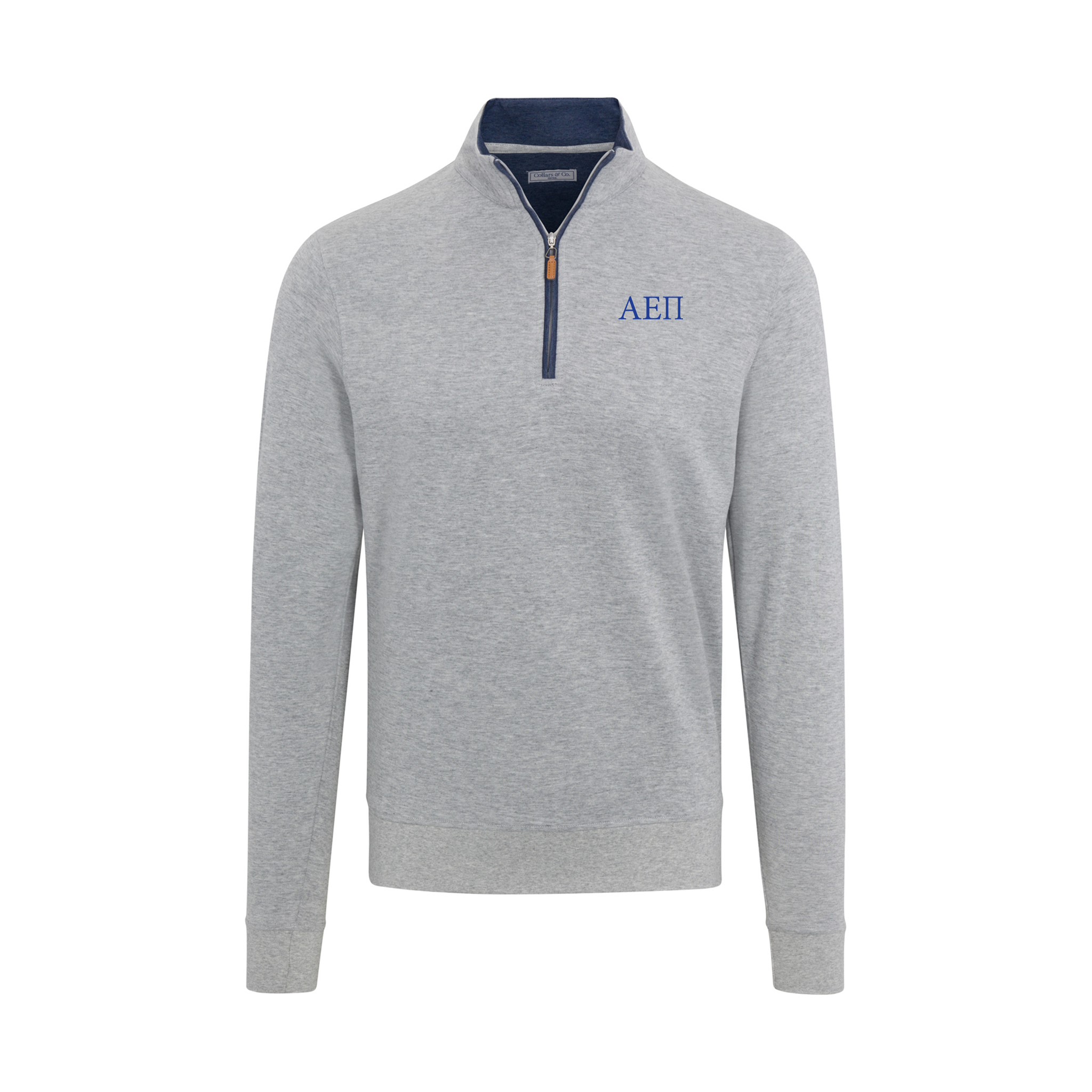 Collars & Co. Alpha Epsilon Pi Heather Cloud Cotton Quarter Zip Pullover Light Grey with Navy Trim