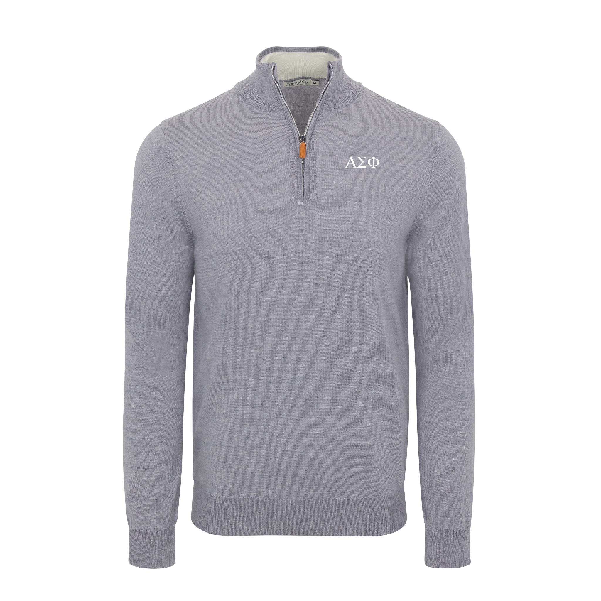 Collars & Co. Alpha Sigma Phi Grey Melange Cashmere Touch Australian Merino Quarter Zip Sweater
