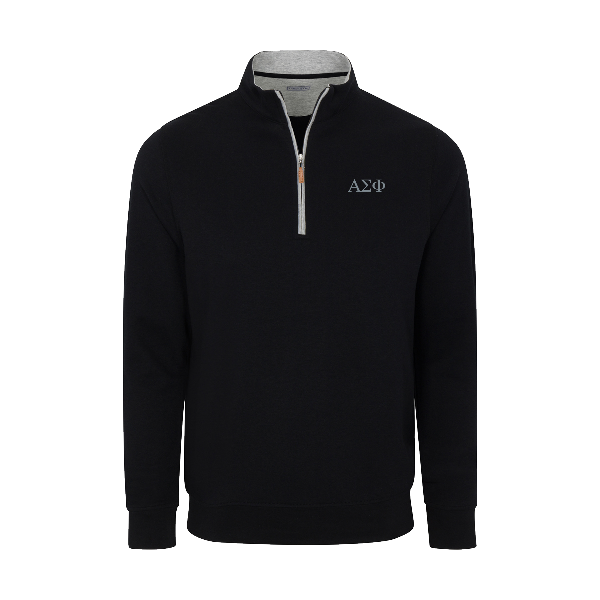 Collars & Co. Alpha Sigma Phi Heather Cloud Cotton Quarter Zip Pullover Black with Light Grey Trim