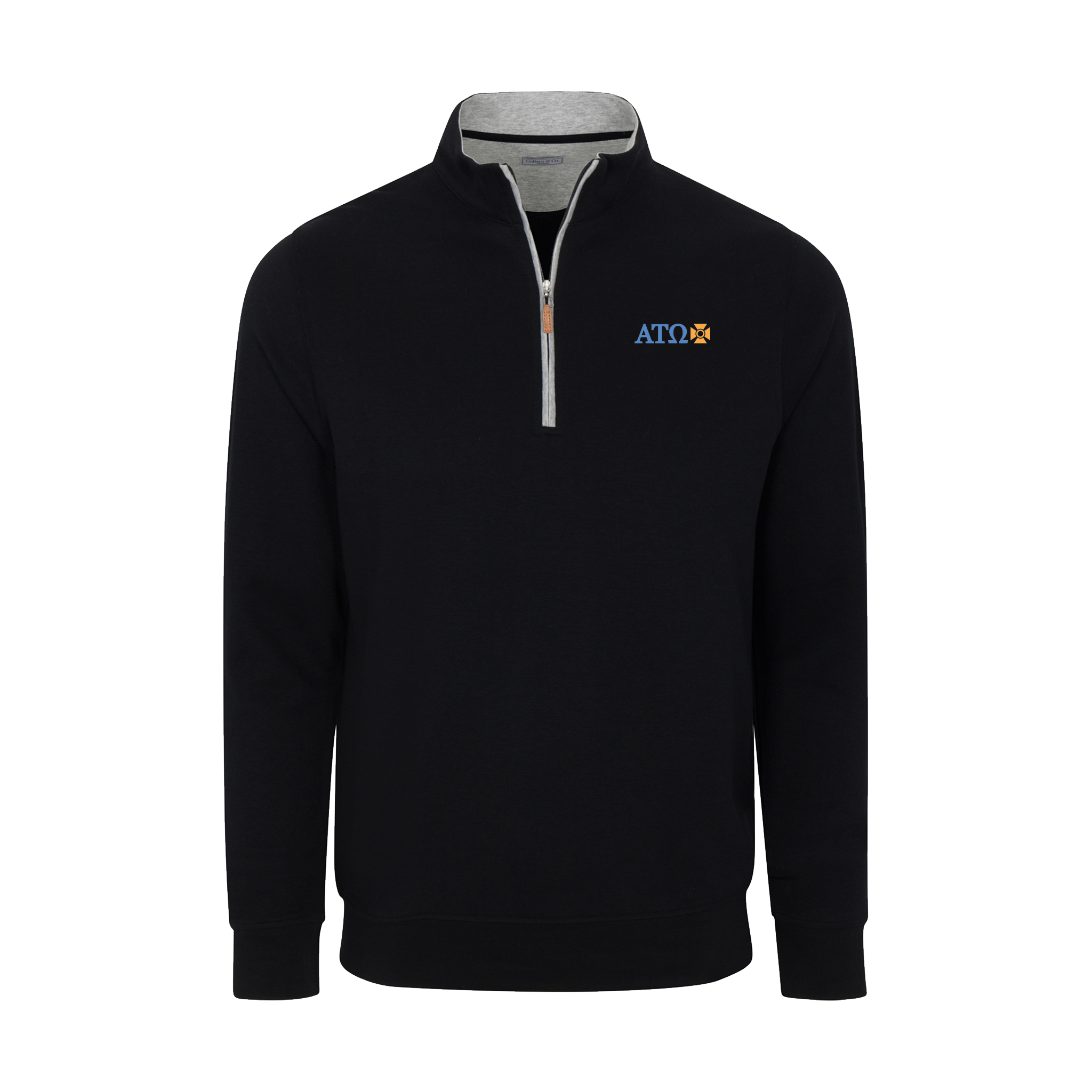 Collars & Co. Alpha Tau Omega Heather Cloud Cotton Quarter Zip Pullover Black with Light Grey Trim