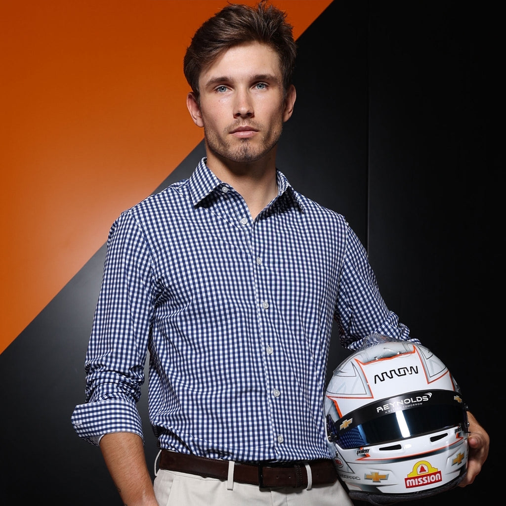 Apex Performance Dress Shirt Semi-Spread Collar Navy Gingham