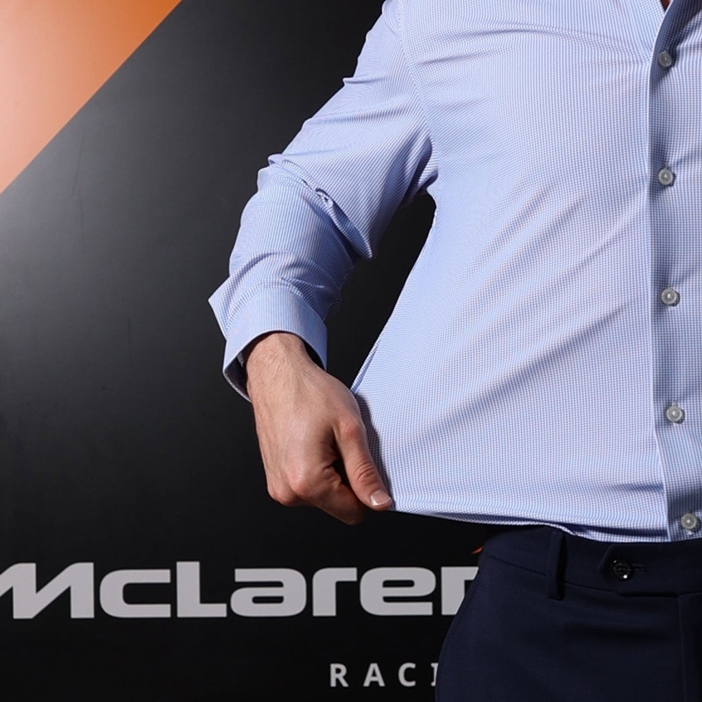 Apex Performance Dress Shirt Semi-Spread Collar Steel Blue Micro Grid
