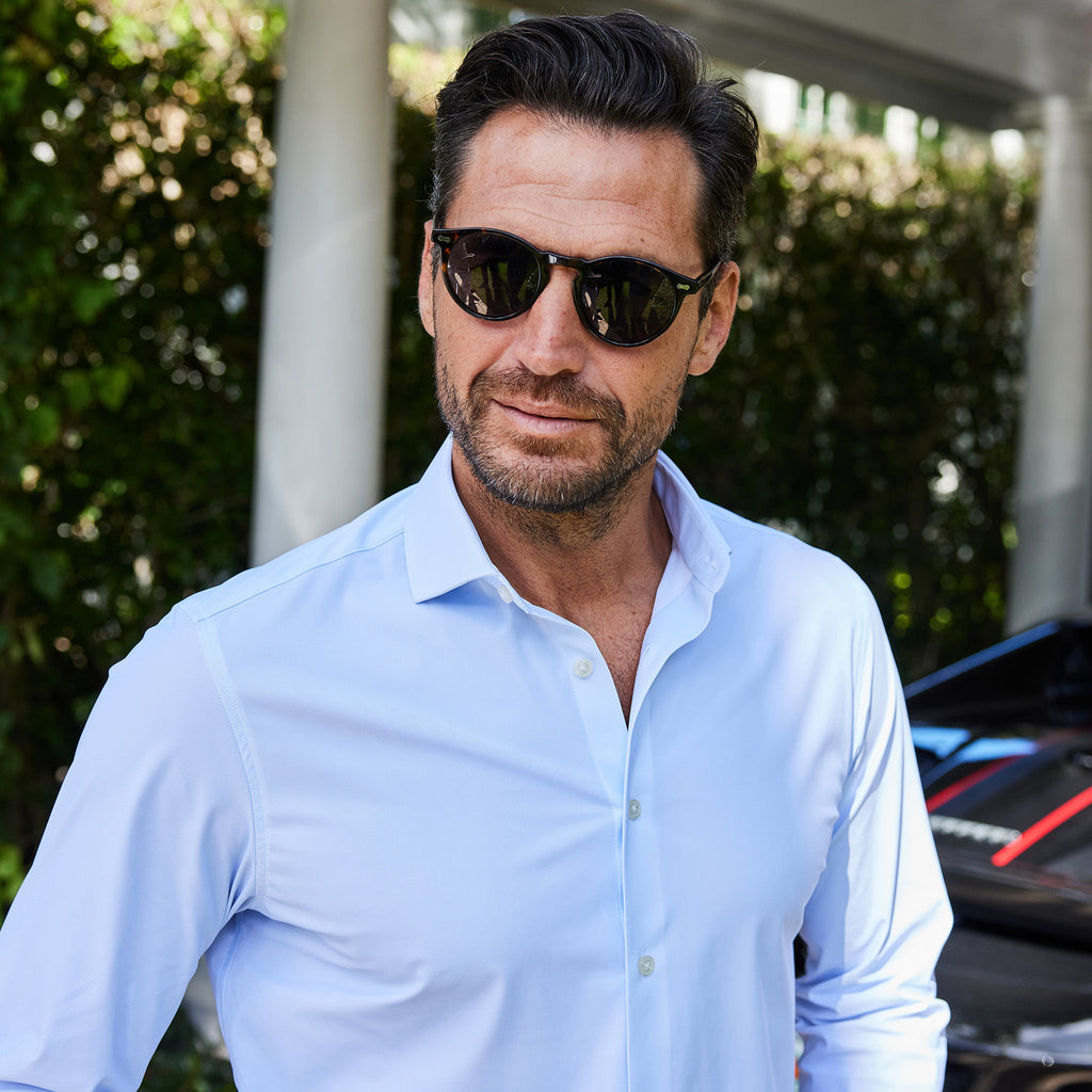 Apex Performance Dress Shirt Italian Spread Collar Glacier Blue Twill