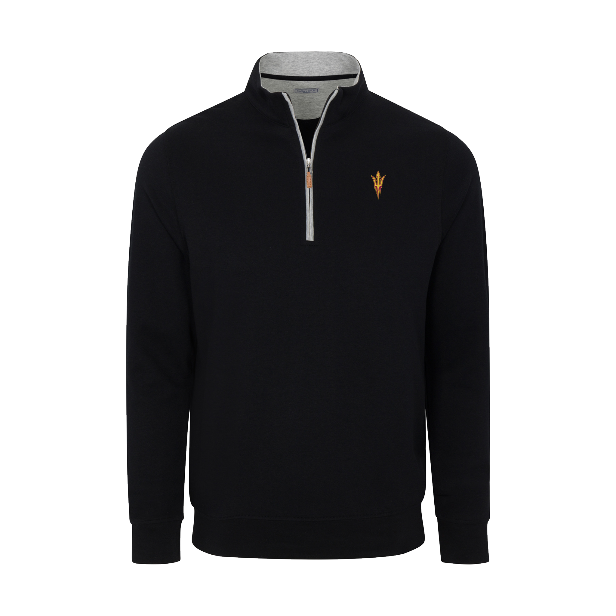 Arizona State Heather Cloud Cotton Quarter Zip Pullover Black with Light Grey Trim
