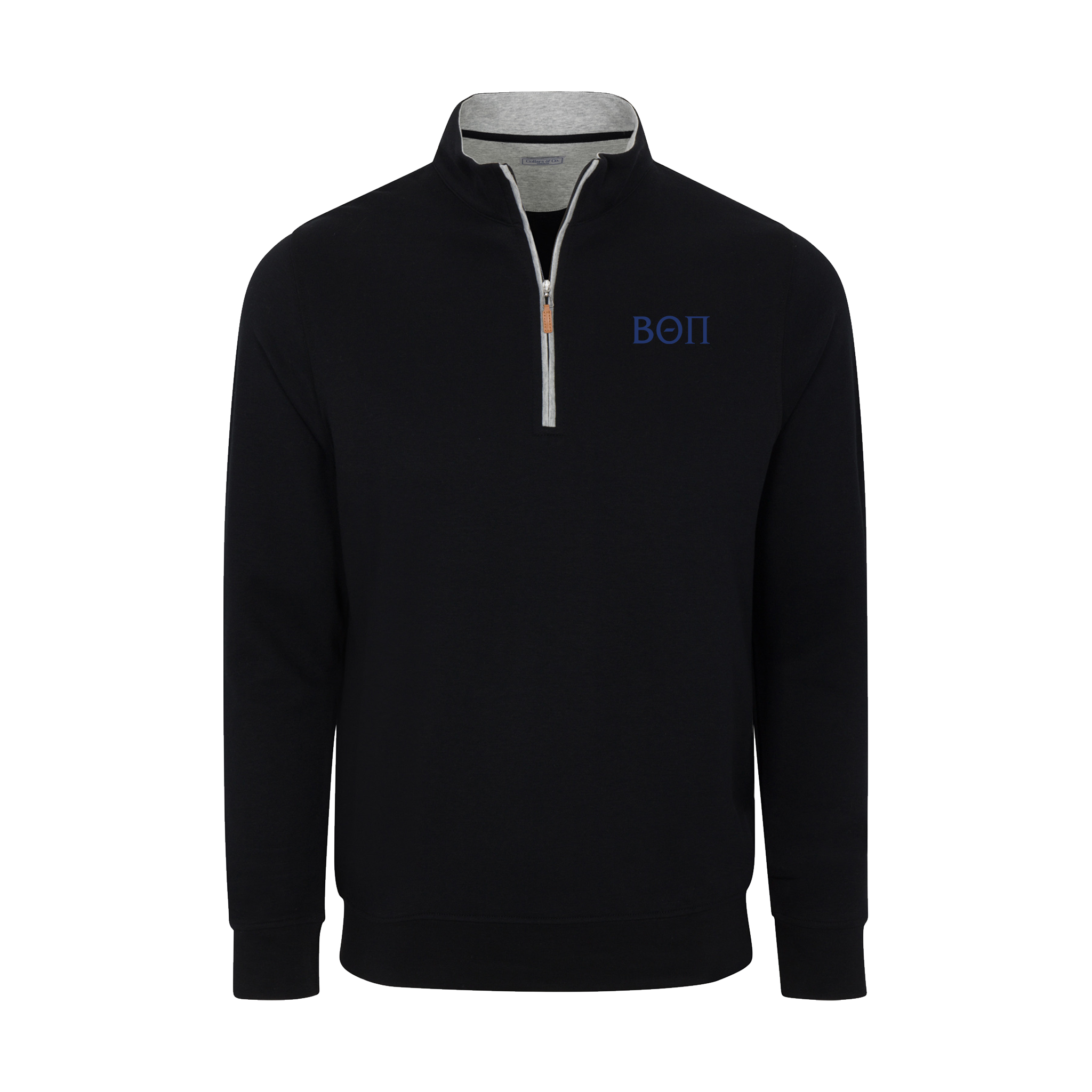Collars & Co. Beta Theta Pi Heather Cloud Cotton Quarter Zip Pullover Black with Light Grey Trim
