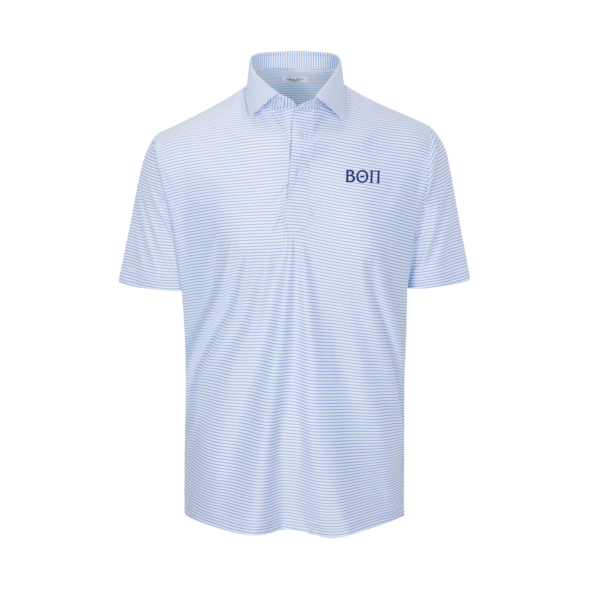 Collars & Co. Beta Theta Pi Featherweight Flex Polo Camden White with Blue Stripe