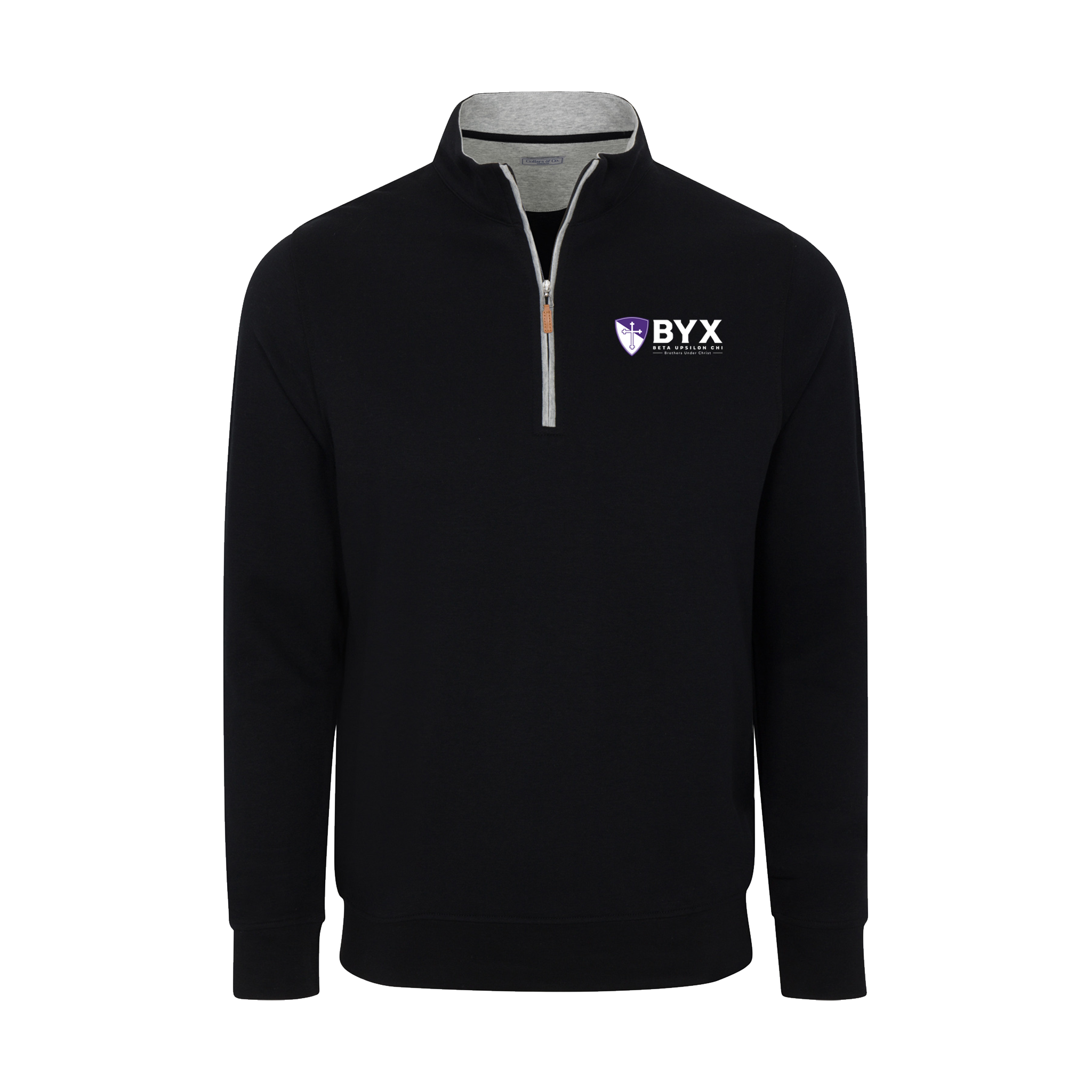 Collars & Co. Beta Upsilon Chi Heather Cloud Cotton Quarter Zip Pullover Black with Light Grey Trim