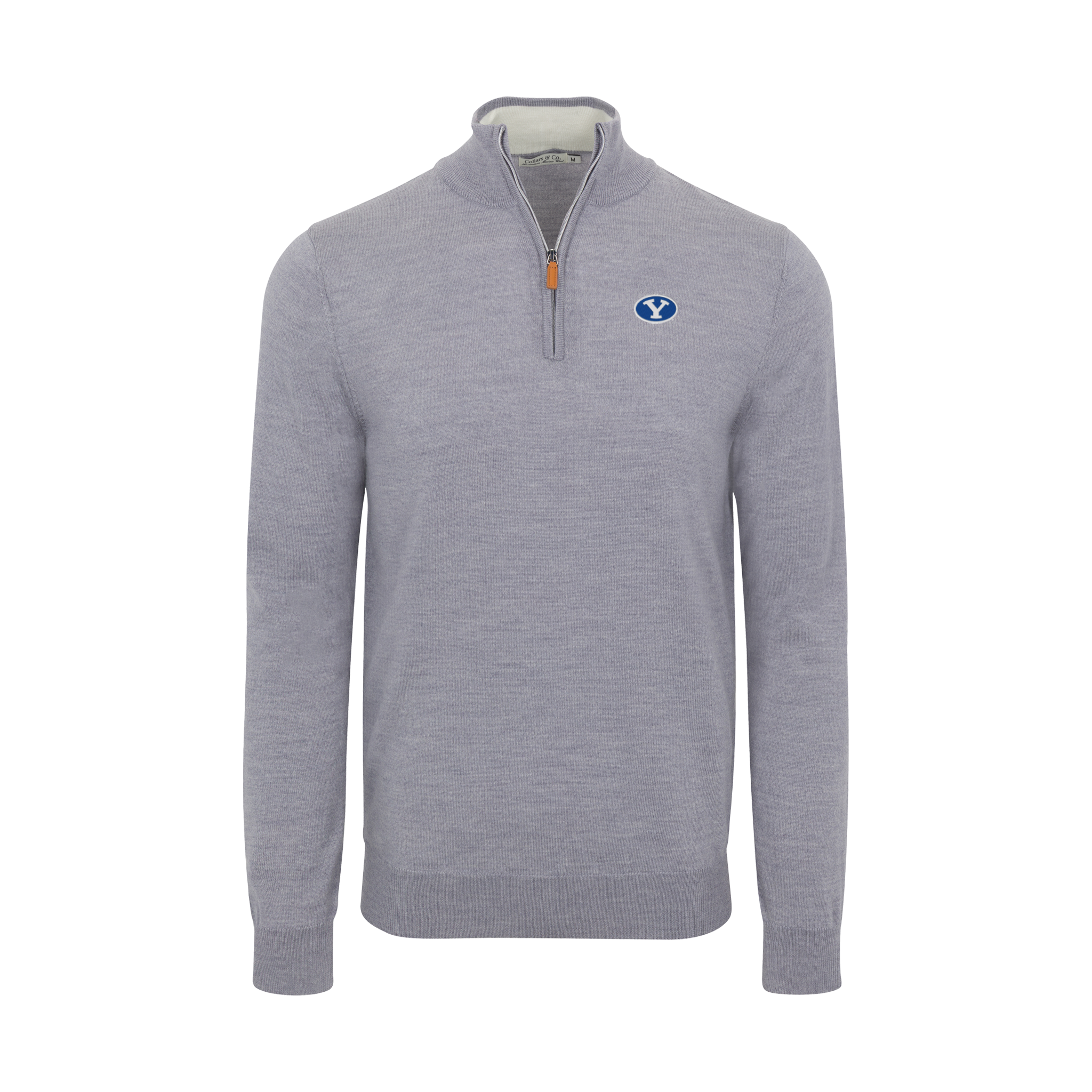 BYU Grey Melange Cashmere Touch Australian Merino Quarter Zip Sweater