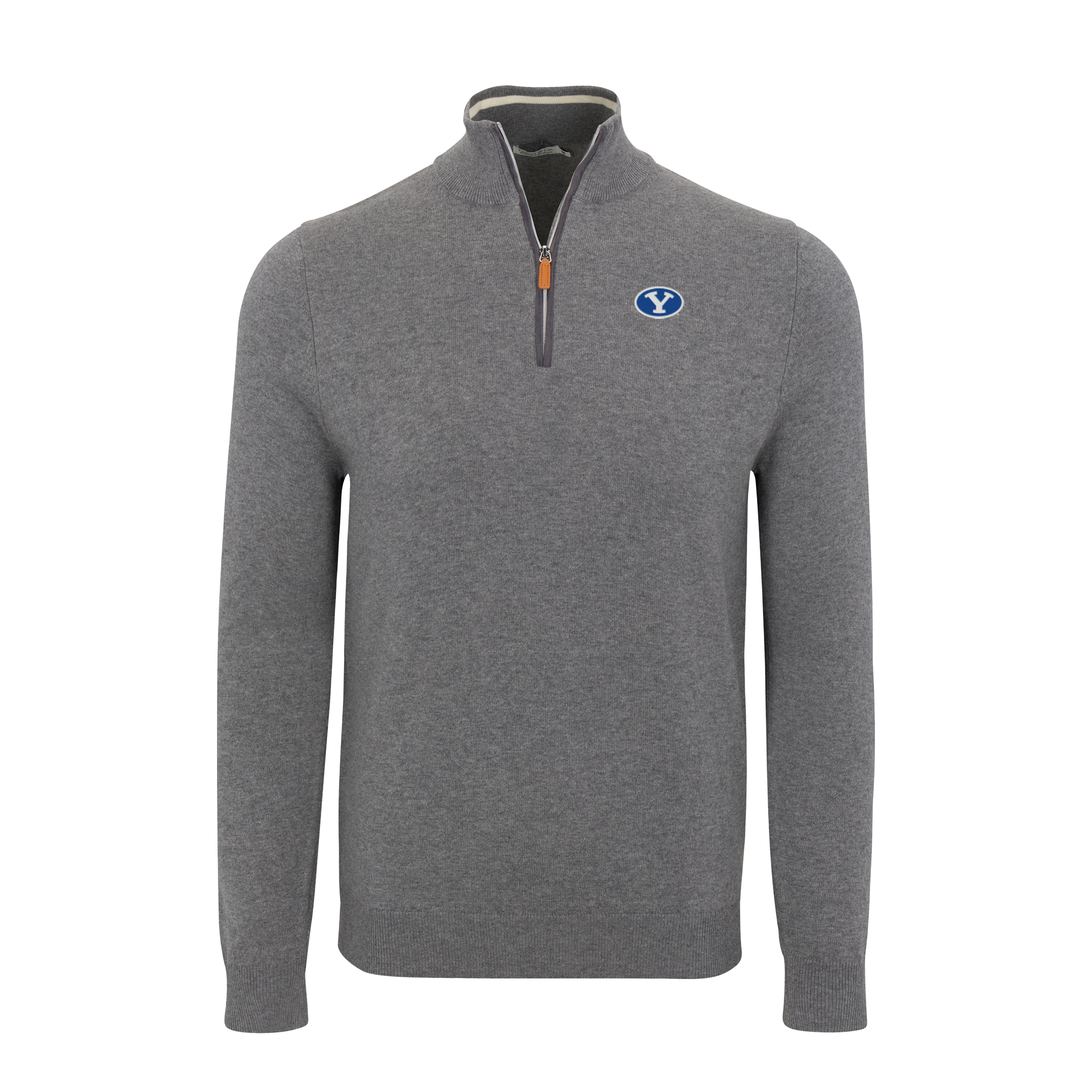 BYU Grey with Grey Trim Luxury Touch Cotton and Cashmere Quarter Zip Sweater