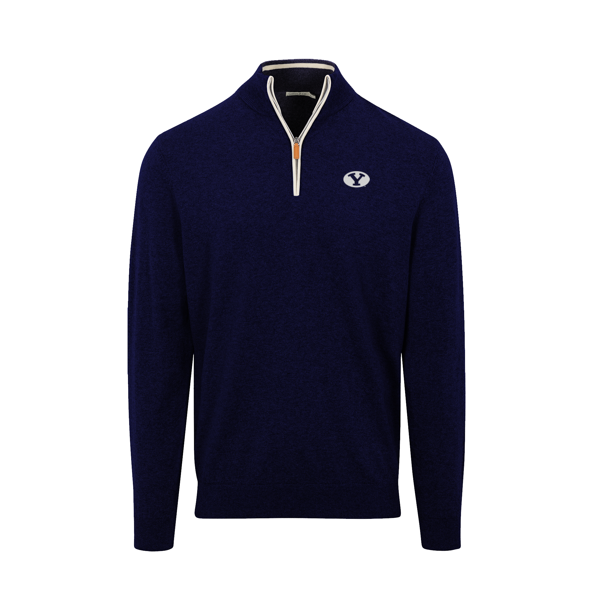 BYU Navy with White Trim Luxury Touch Cotton and Cashmere Quarter Zip Sweater