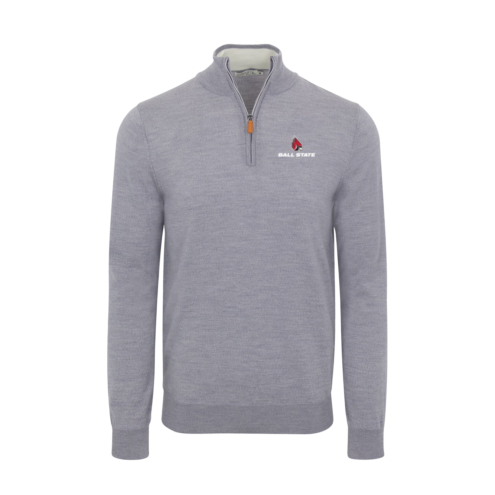 Ball State Grey Melange Cashmere Touch Australian Merino Quarter Zip Sweater