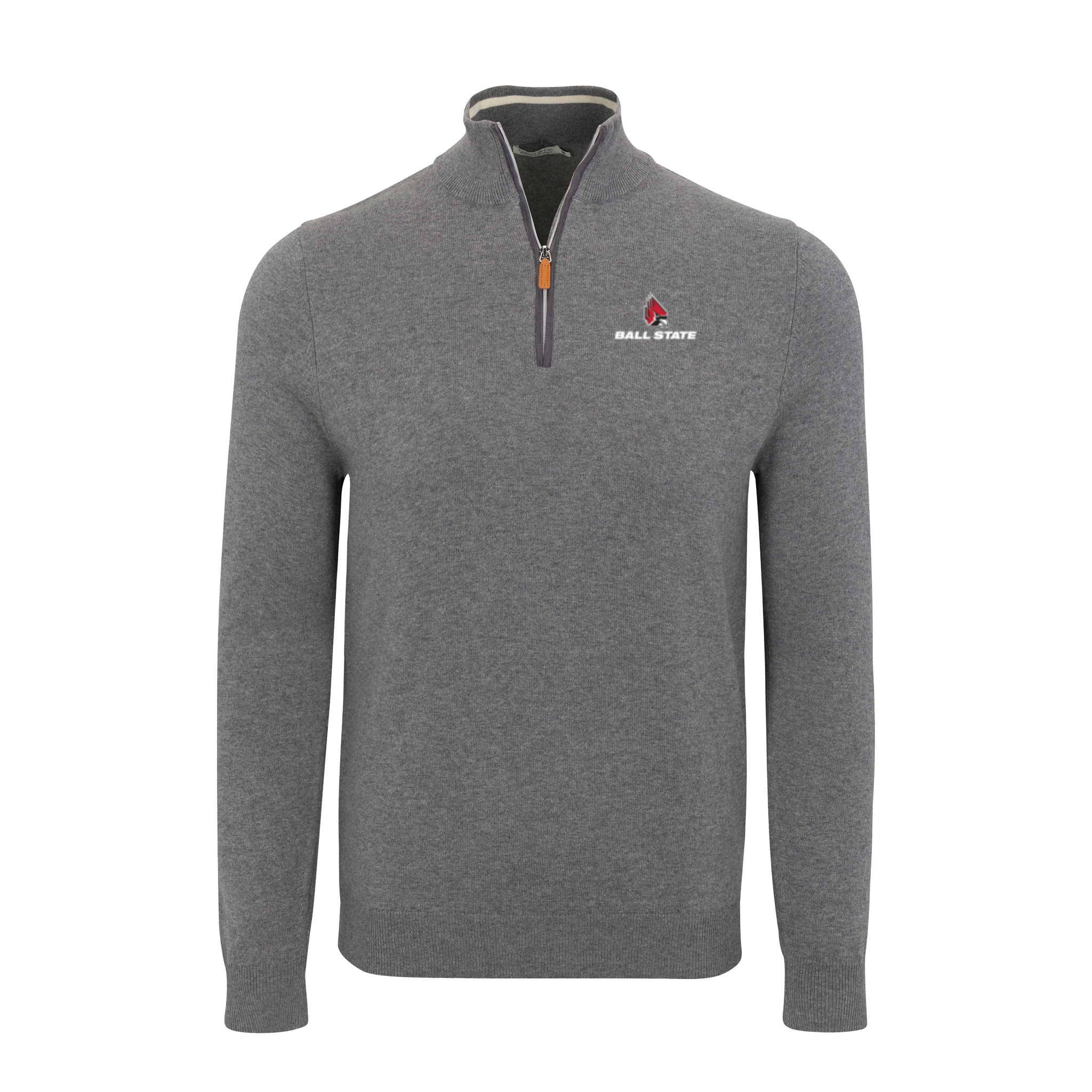 Ball State Grey with Grey Trim Luxury Touch Cotton and Cashmere Quarter Zip Sweater