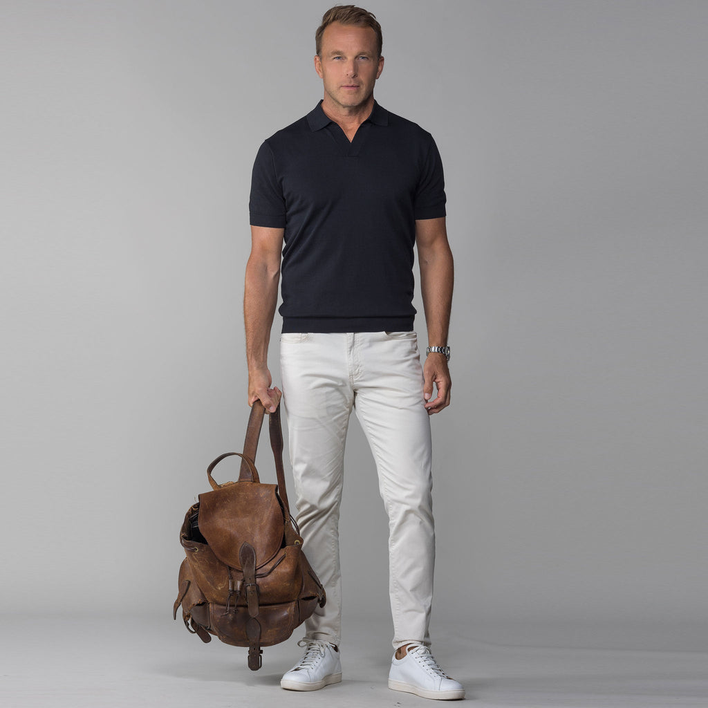 The Maranello Mid-Weight Cotton & Silk Polo Black - Buttonless