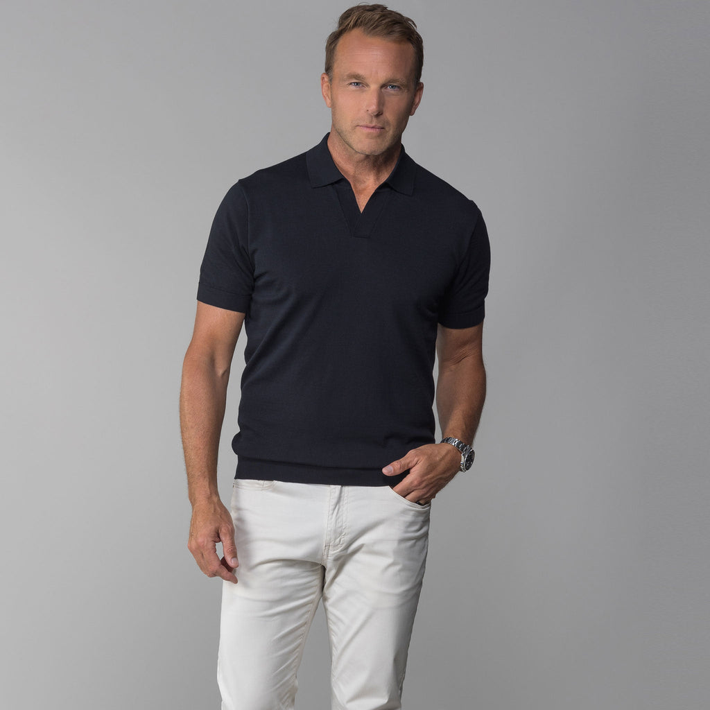 The Maranello Mid-Weight Cotton & Silk Polo Black - Buttonless