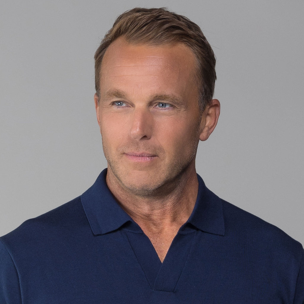 The Maranello Mid-Weight Cotton & Silk Polo Navy - Buttonless