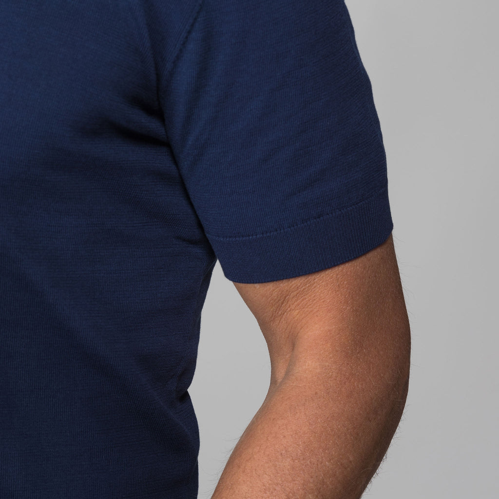 The Maranello Mid-Weight Cotton & Silk Polo Navy - Buttonless