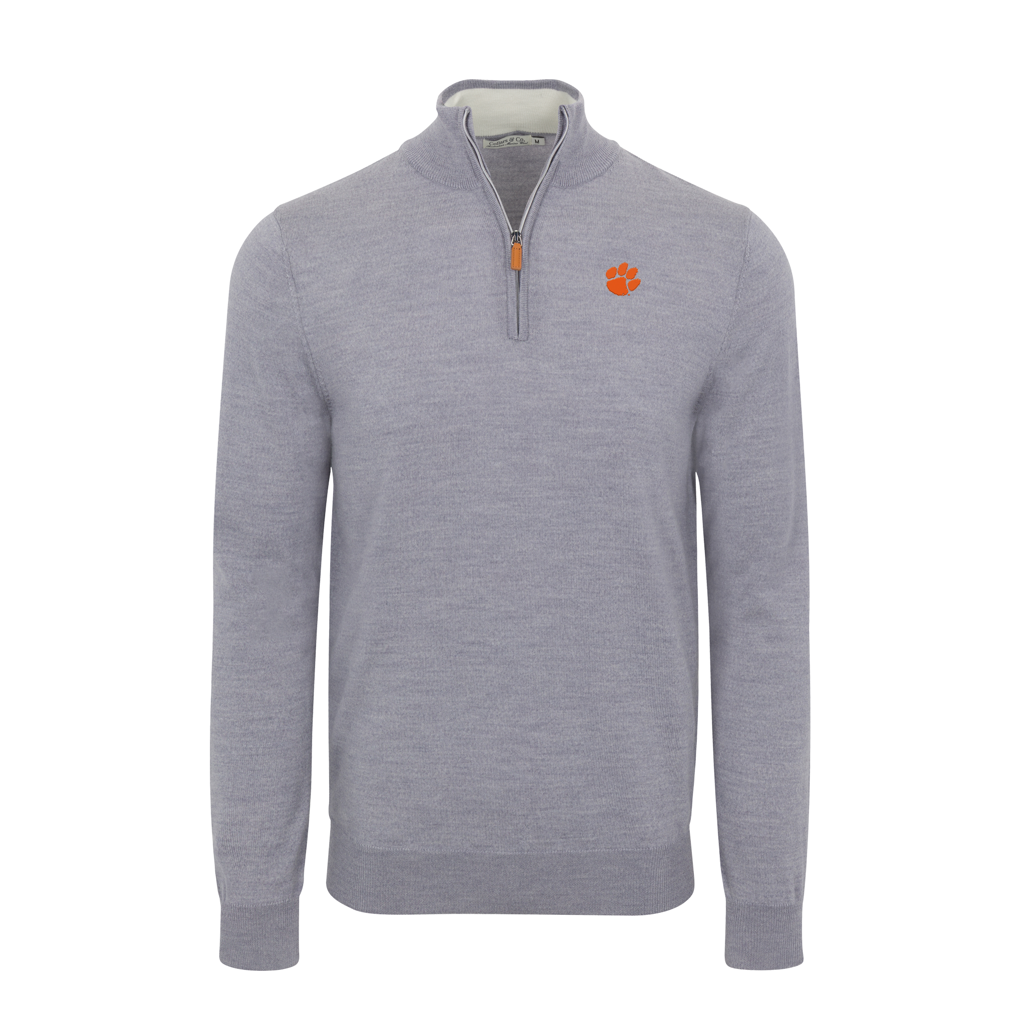 Clemson Grey Melange Cashmere Touch Australian Merino Quarter Zip Sweater
