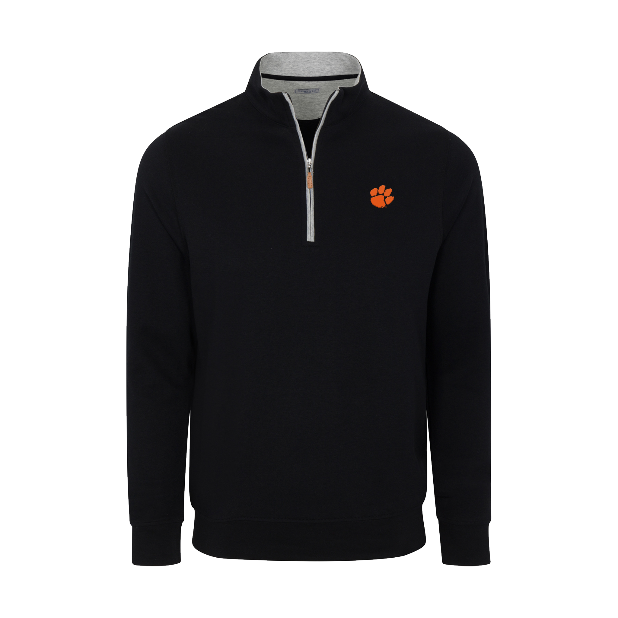 Clemson Heather Cloud Cotton Quarter Zip Pullover Black with Light Grey Trim