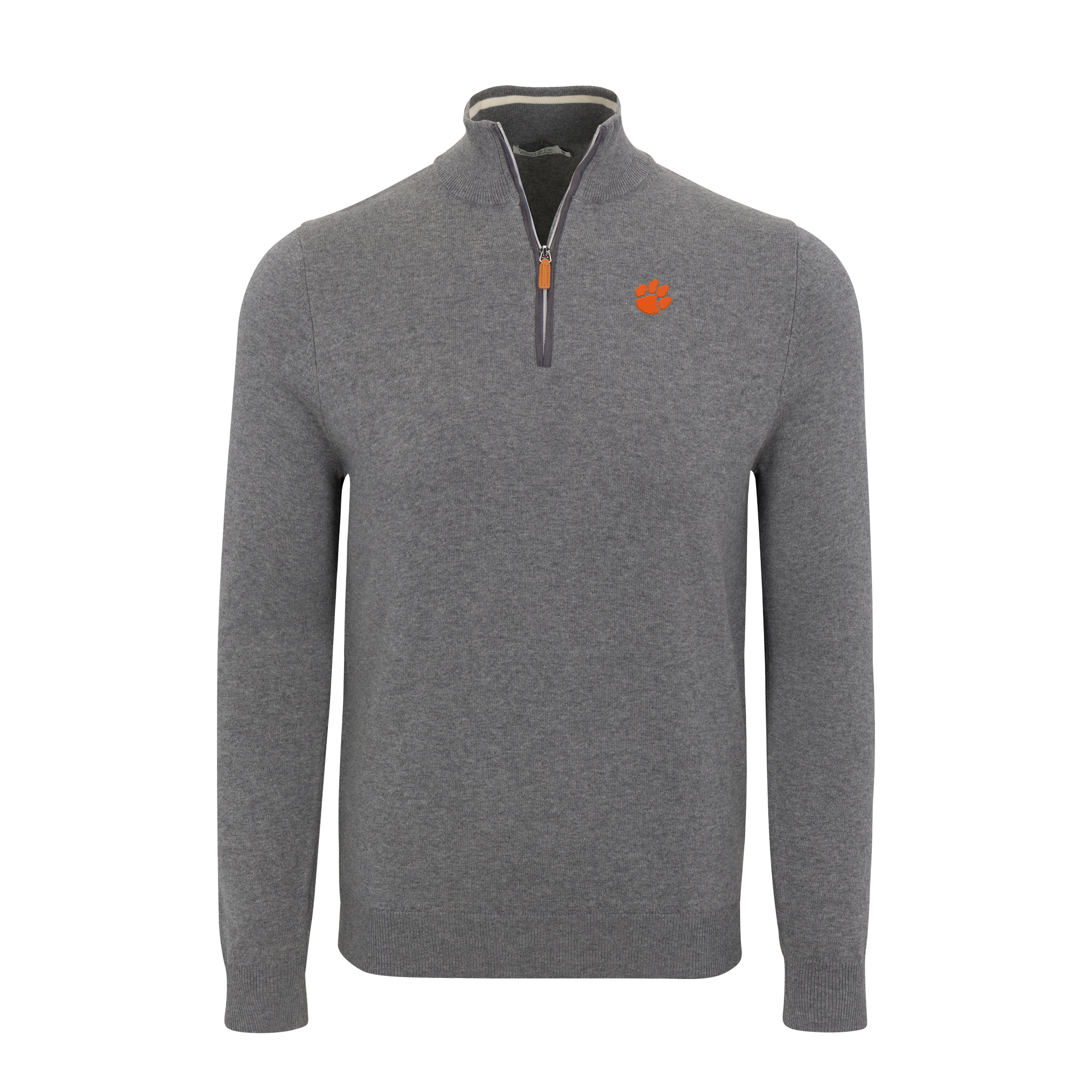 Clemson Grey with Grey Trim Luxury Touch Cotton and Cashmere Quarter Zip Sweater