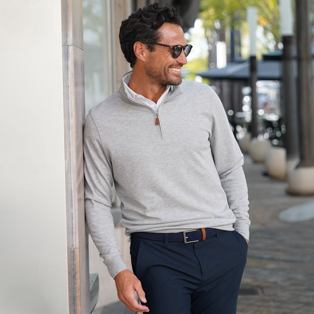 Heather Cloud Cotton Quarter Zip Pullover Light Grey