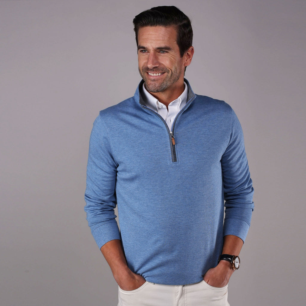 Heather Cloud Cotton Quarter Zip Medium Blue with Grey Trim