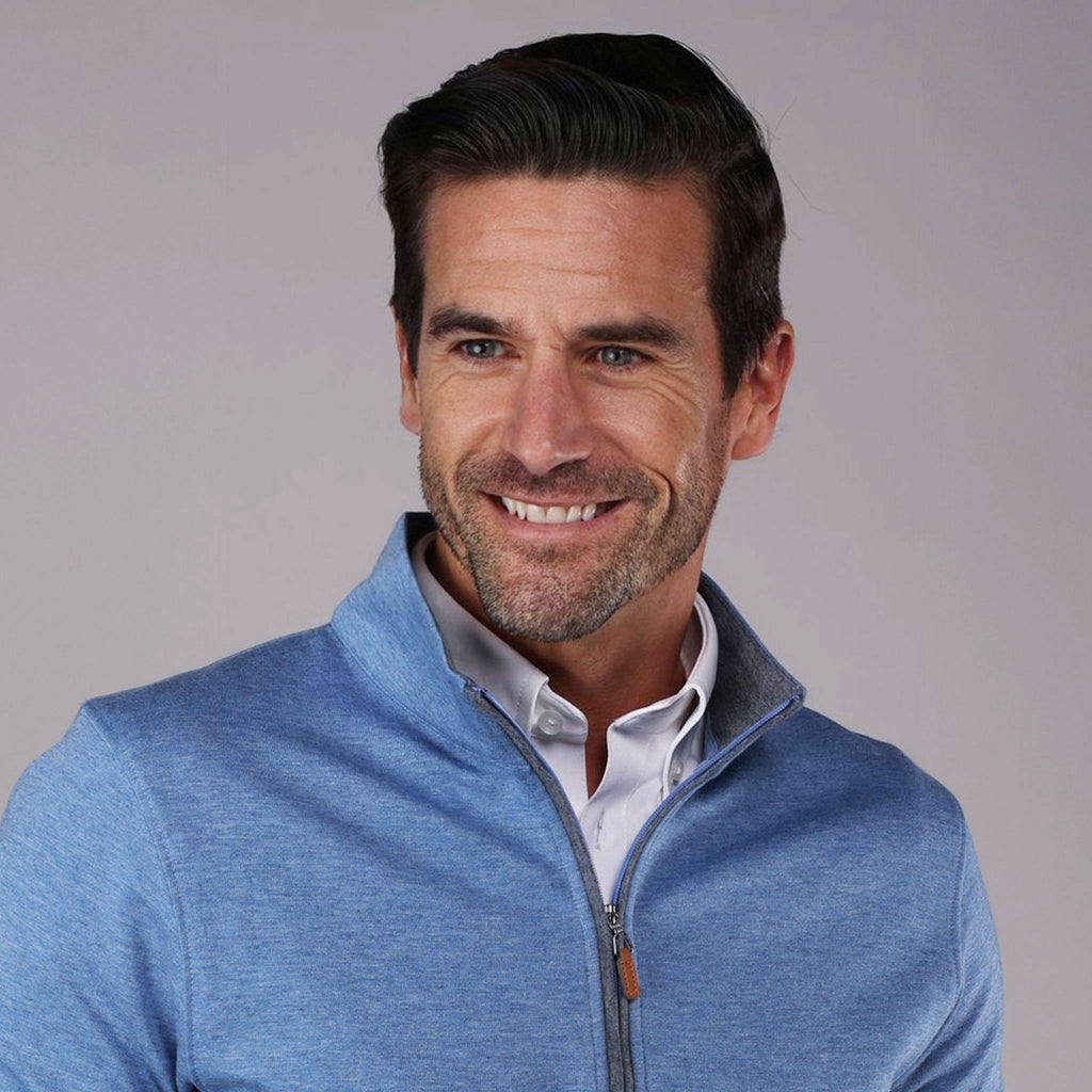Heather Cloud Cotton Quarter Zip Medium Blue with Grey Trim