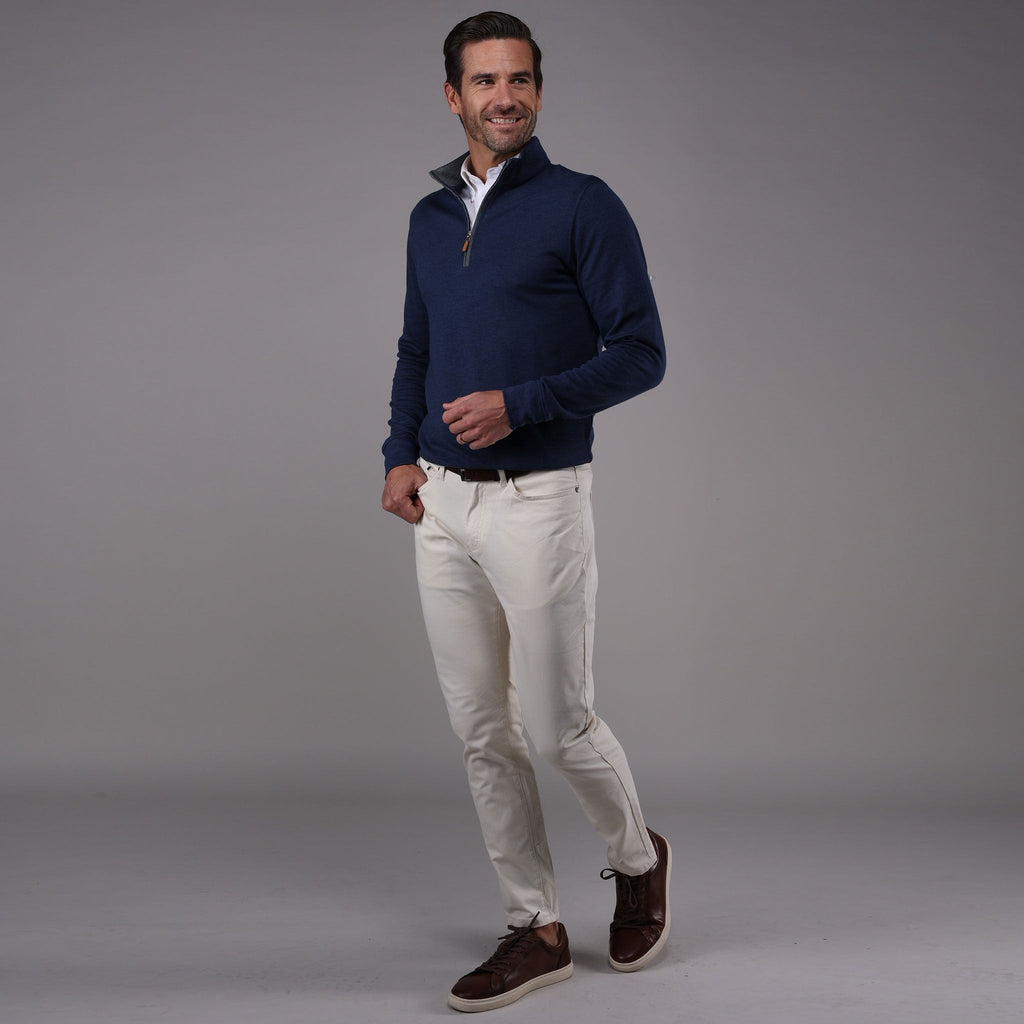 Heather Cloud Cotton Quarter Zip Navy with Grey Trim