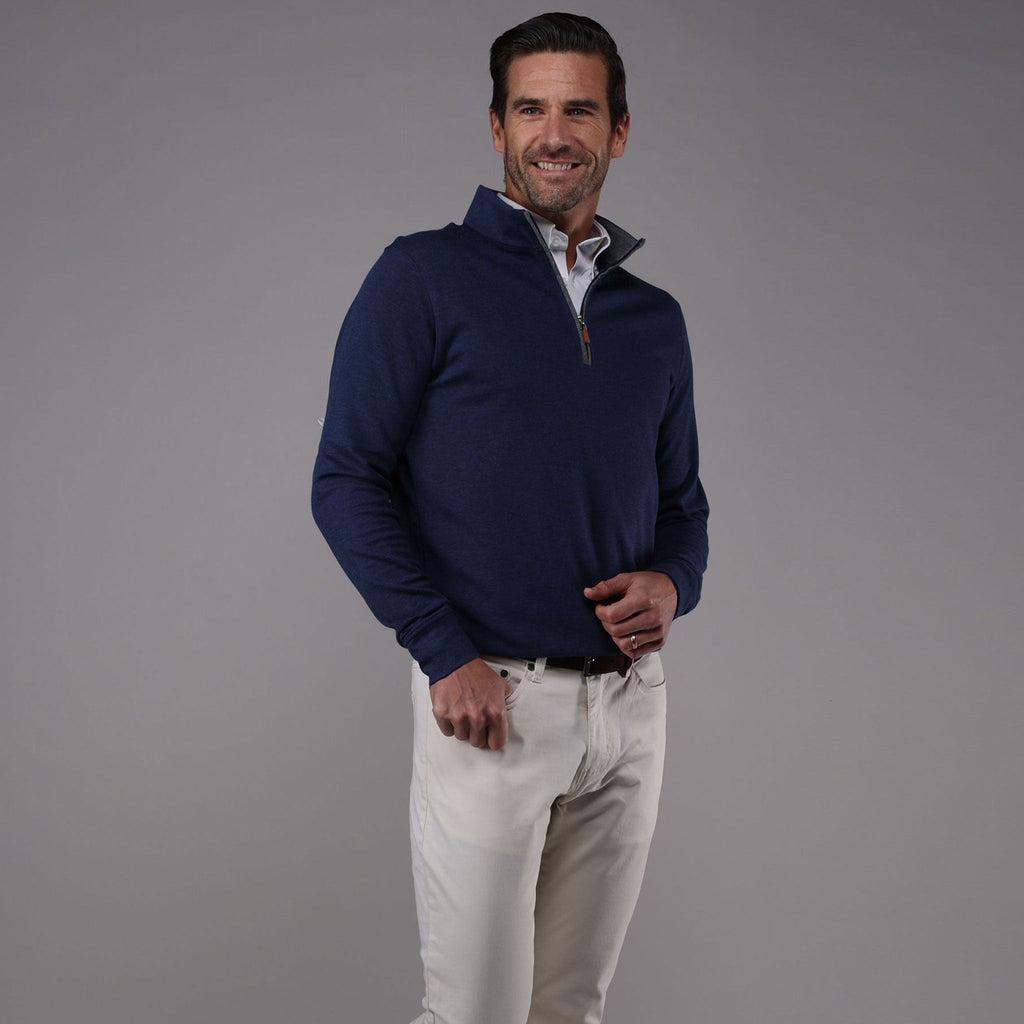 Heather Cloud Cotton Quarter Zip Navy with Grey Trim