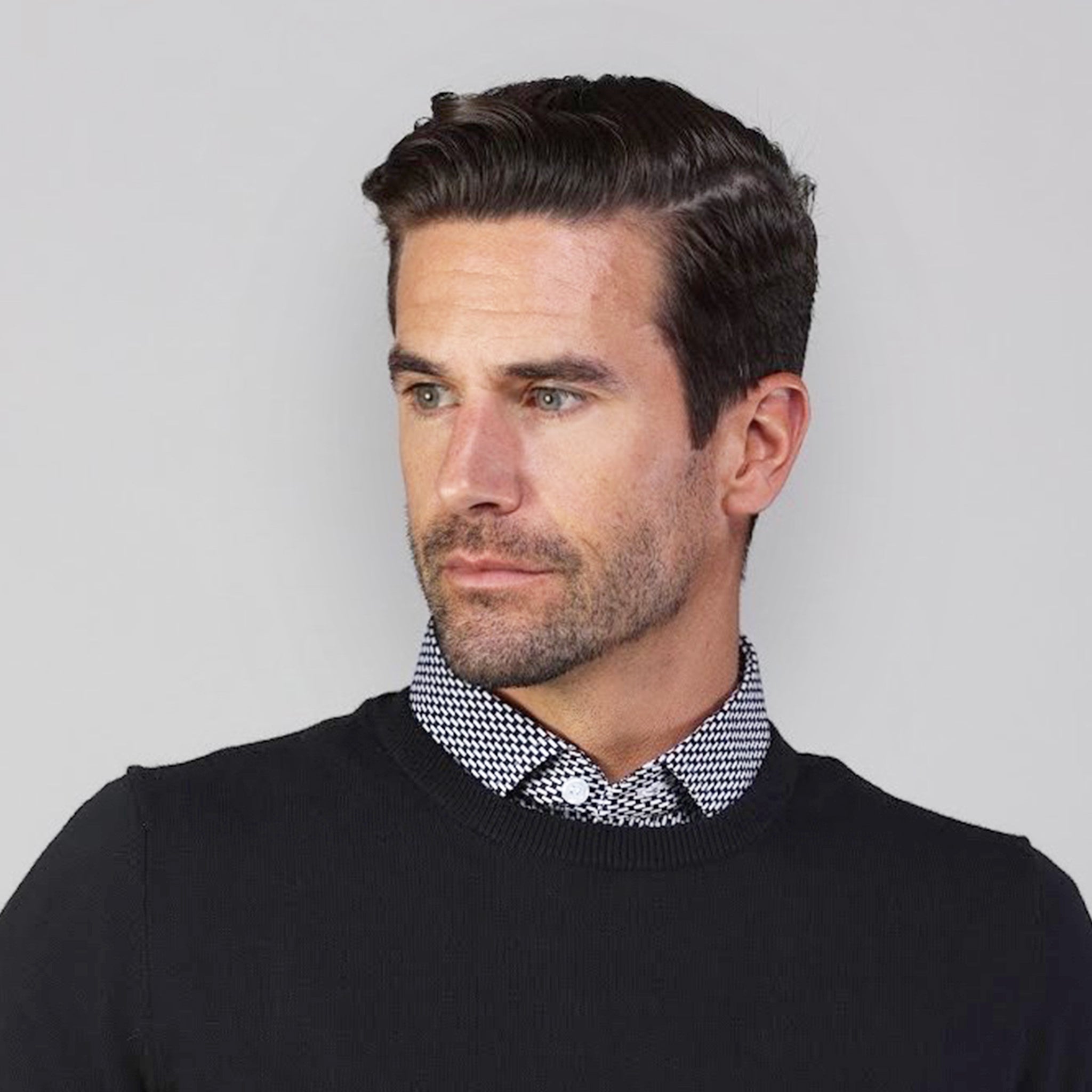 Black Luxury Touch Cotton and Cashmere Crew Neck Sweater