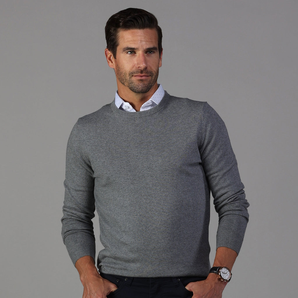 Grey Luxury Touch Cotton and Cashmere Crew Neck Sweater