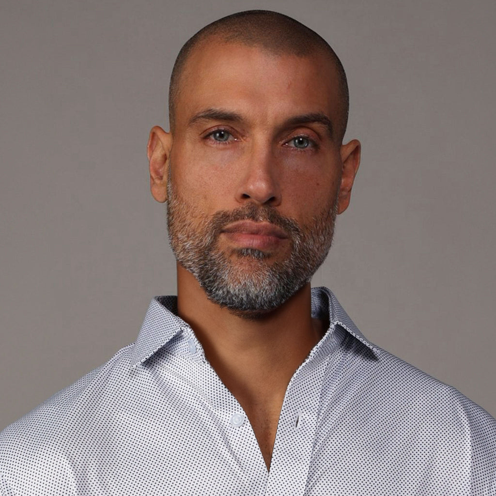 Quattro Flex Dress Shirt with Semi-Spread Collar White Micro Dot