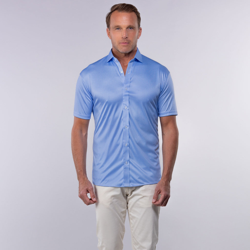 Quattro Flex Short Sleeve Button Down Blue Houndstooth