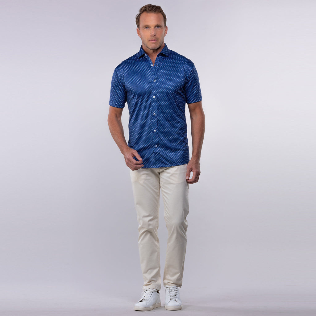 Quattro Flex Short Sleeve Button Down Los Cabos Blue Star