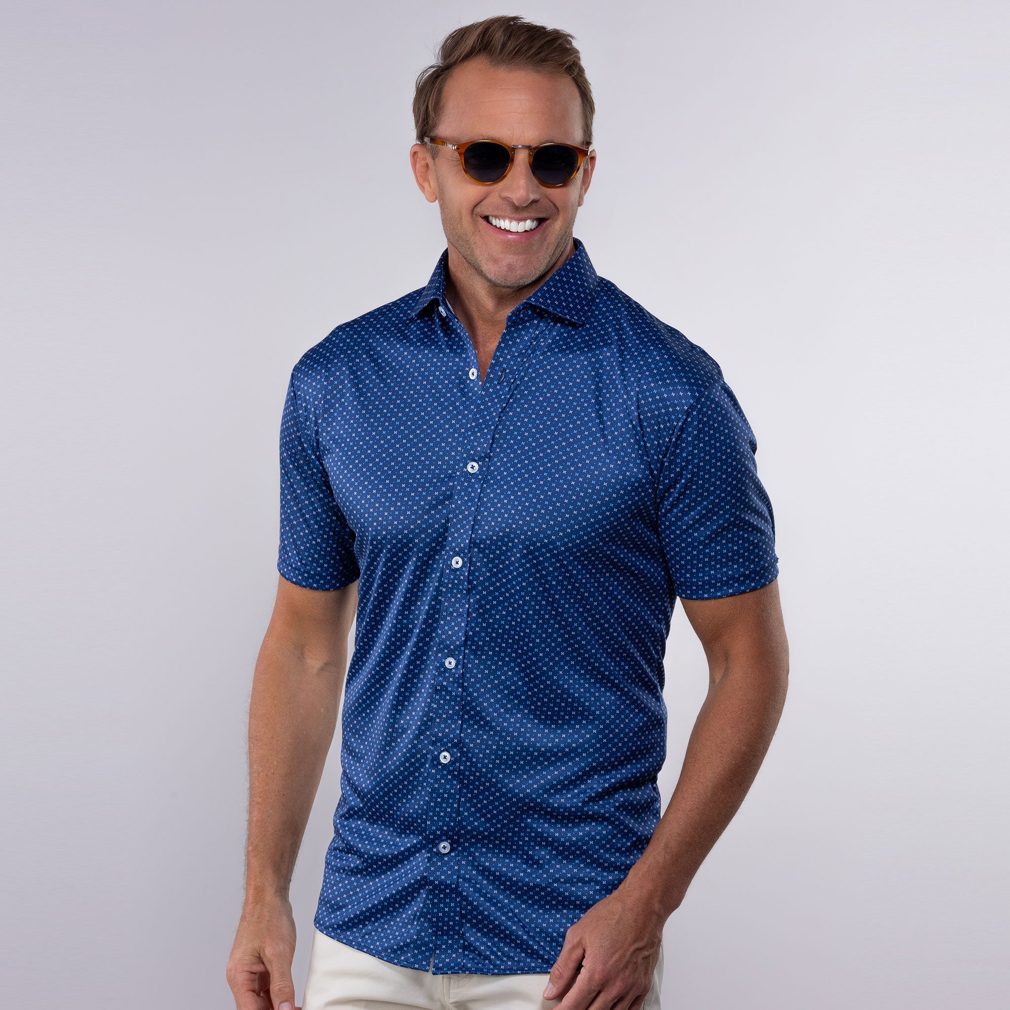 Quattro Flex Short Sleeve Button Down Los Cabos Blue Star