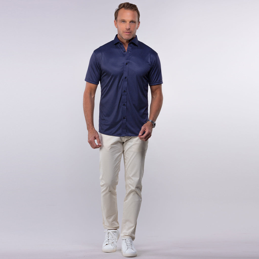 Quattro Flex Short Sleeve Button Down Midnight Micro Dot