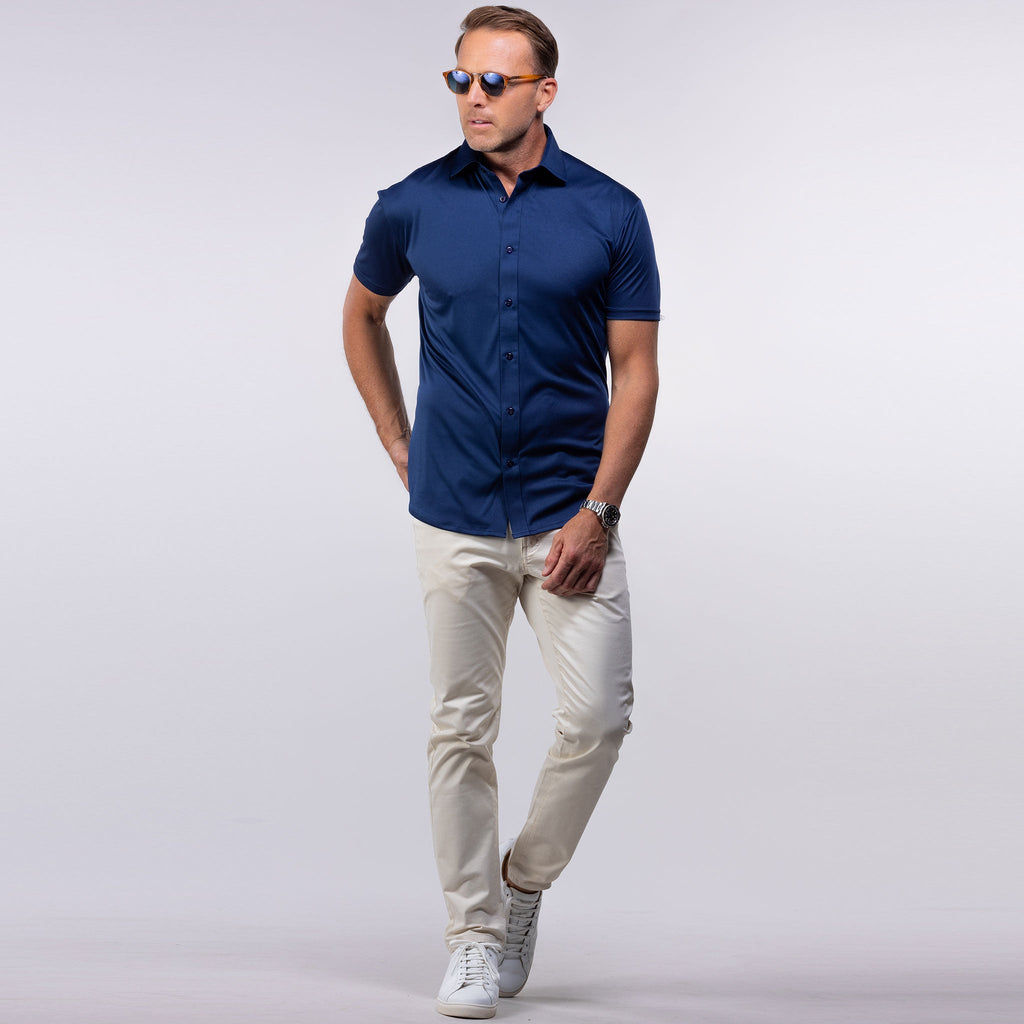 Quattro Flex Short Sleeve Button Down Navy