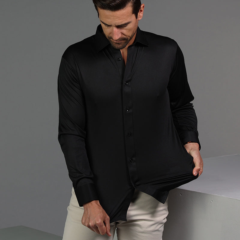 Quattro Flex Dress Shirt with Semi-Spread Collar Black