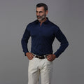 Quattro Flex Dress Shirt with Semi-Spread Collar Navy