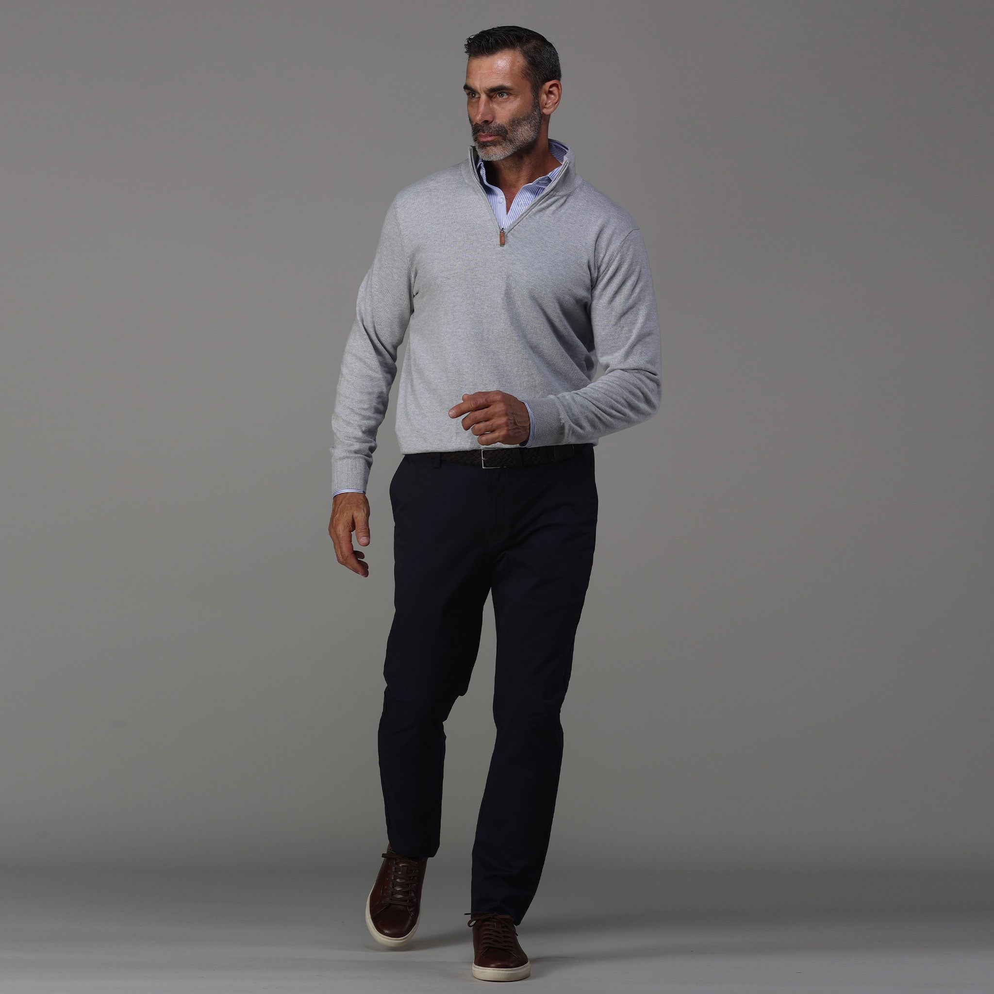 Quattro Flex Dress Shirt with Semi-Spread Collar Regent Blue Stripe