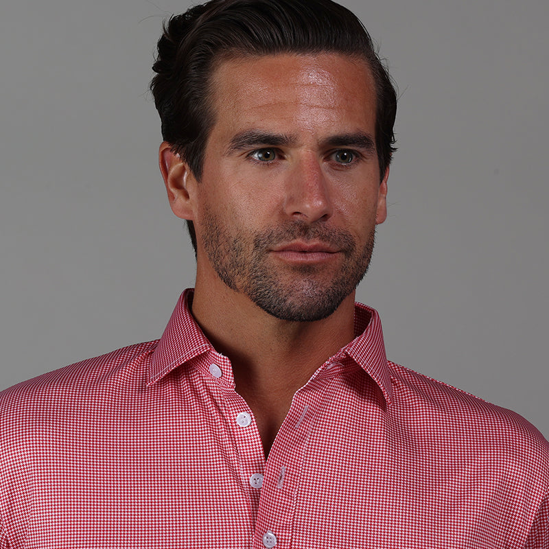 Semi-Spread Collar Polo Red Houndstooth Original