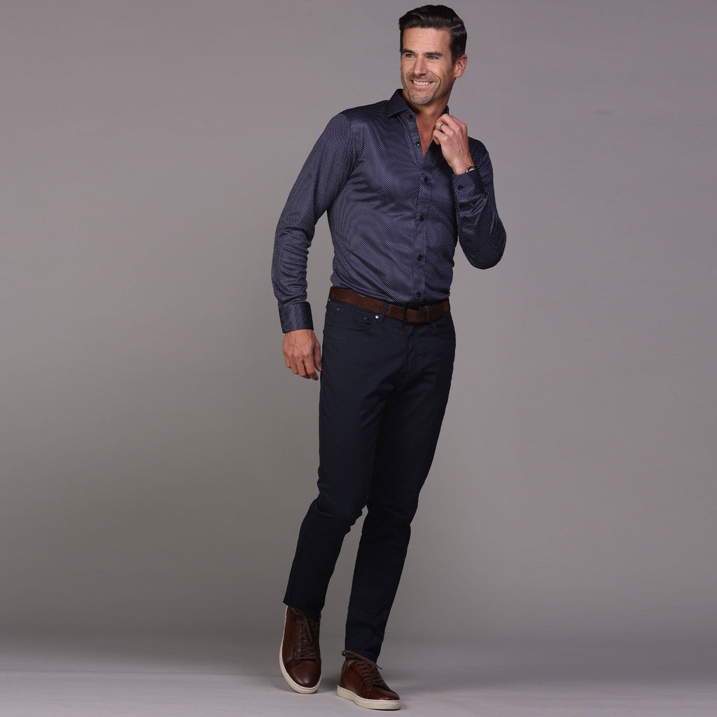 Quattro Flex Dress Shirt with Semi-Spread Collar Midnight Micro Dot