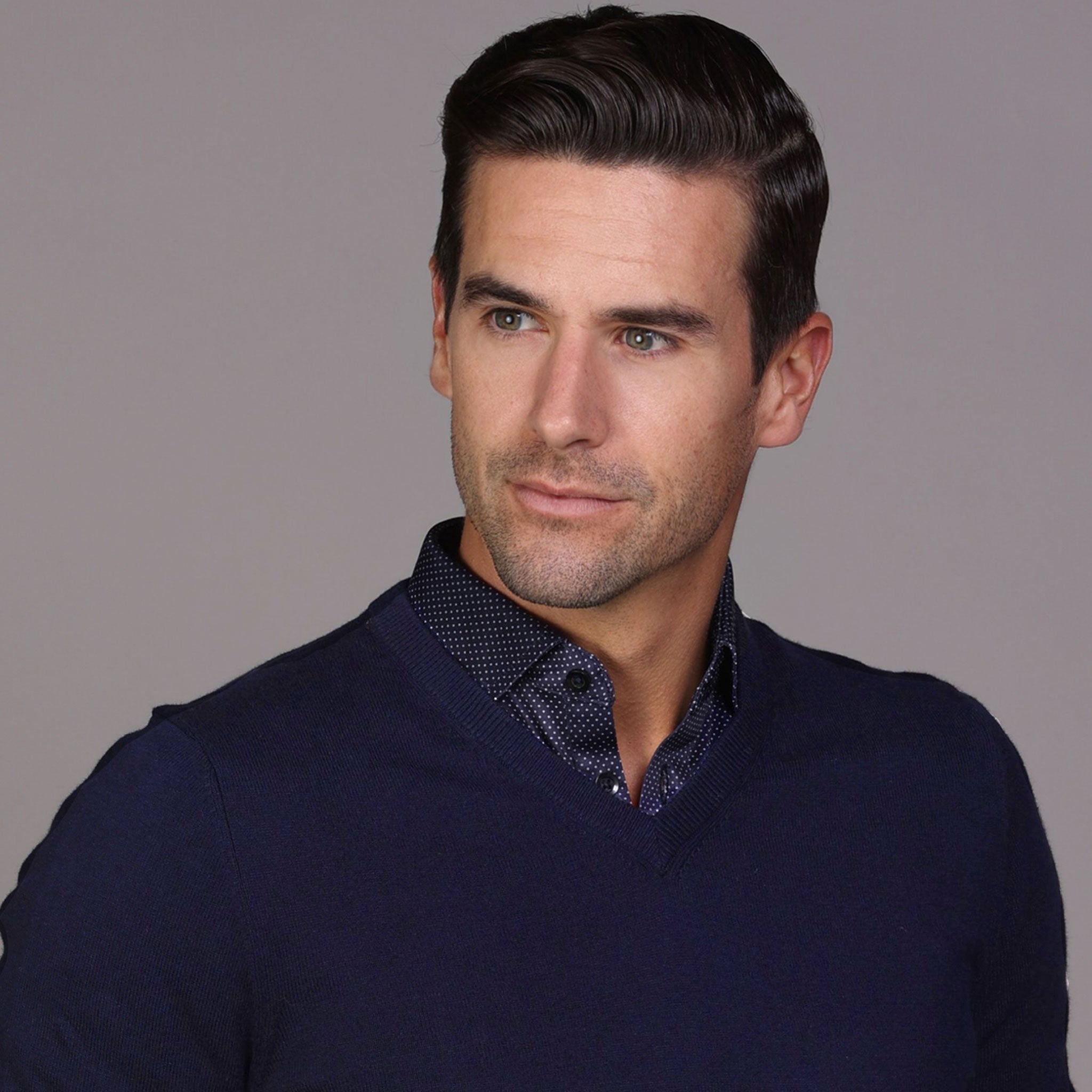 Navy Luxury Touch Cotton and Cashmere V-Neck Sweater