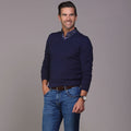 Navy Luxury Touch Cotton and Cashmere V-Neck Sweater