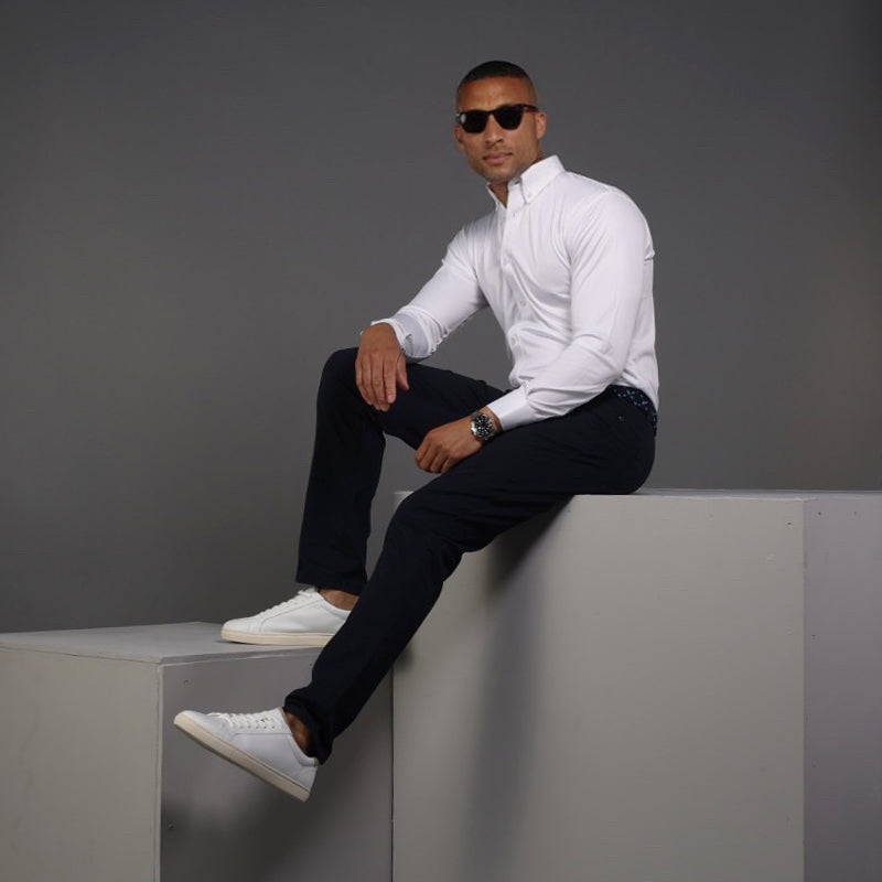 Quattro Flex Dress Shirt with Button Down Collar White