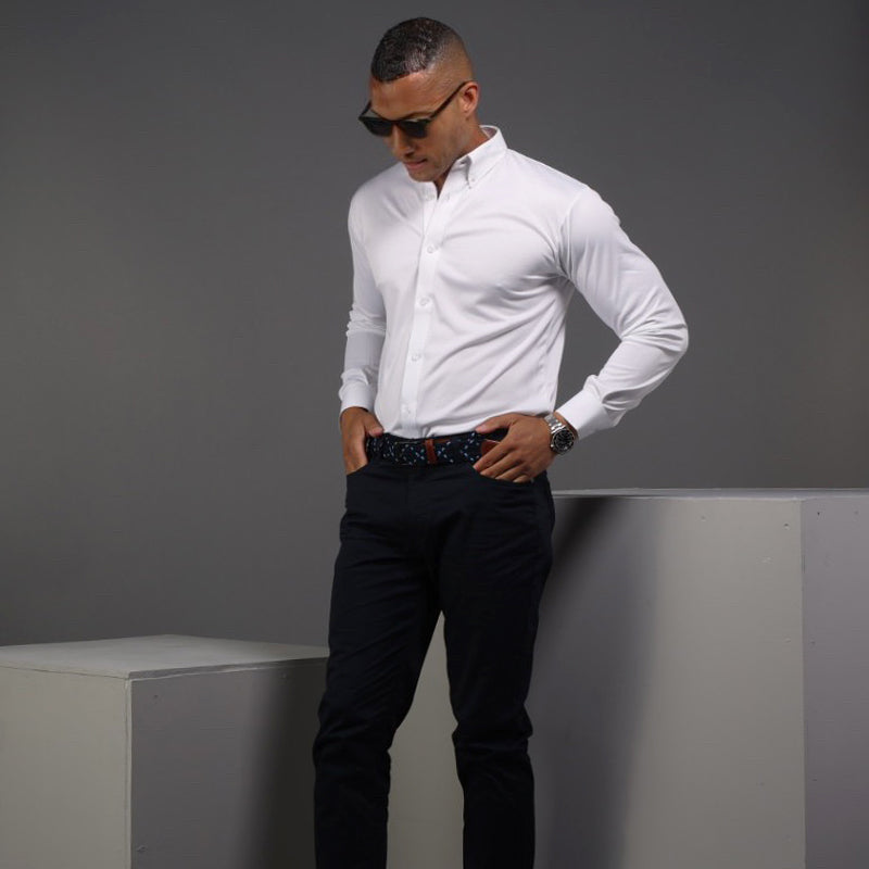 Quattro Flex Dress Shirt with Button Down Collar White