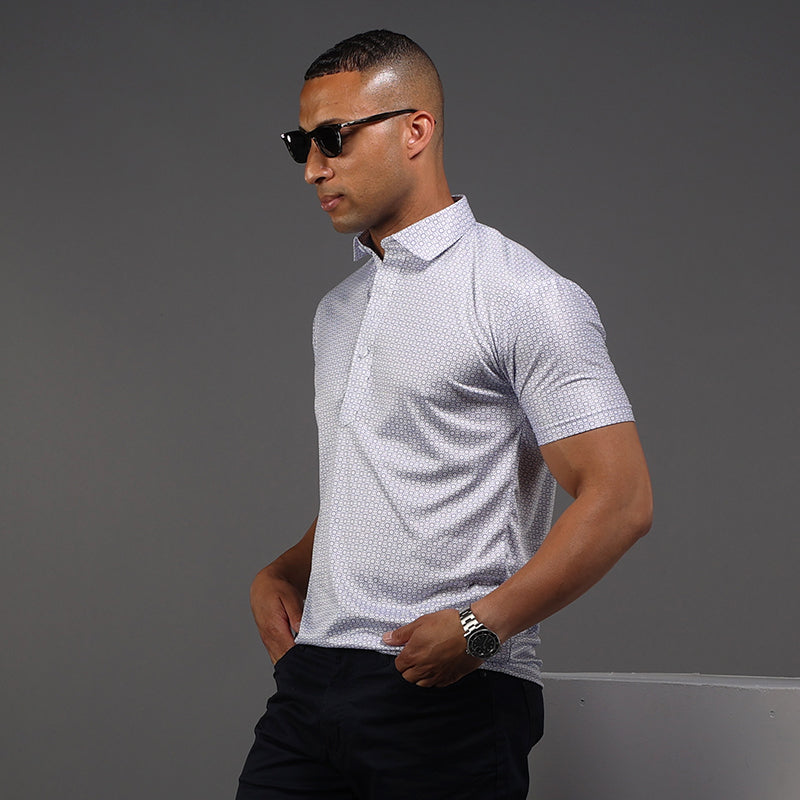 Semi-Spread Collar Polo Scottsdale Navy Spheres Relaxed