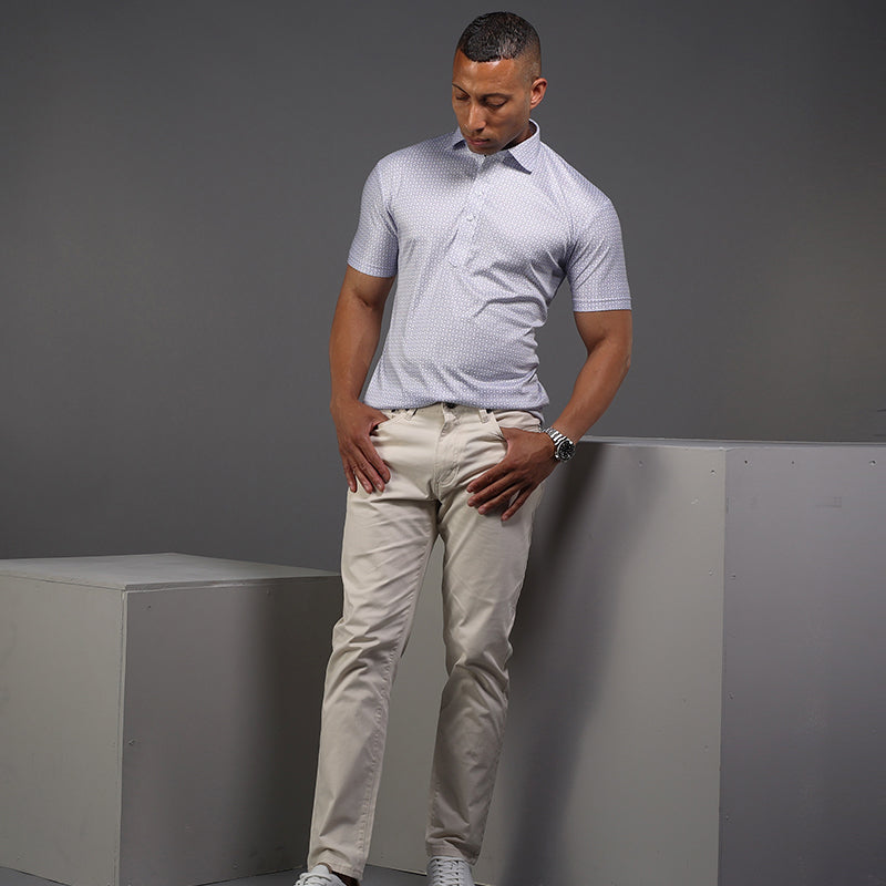 Semi-Spread Collar Polo Scottsdale Navy Spheres Relaxed