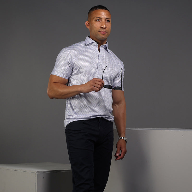 Semi-Spread Collar Polo Scottsdale Navy Spheres Relaxed