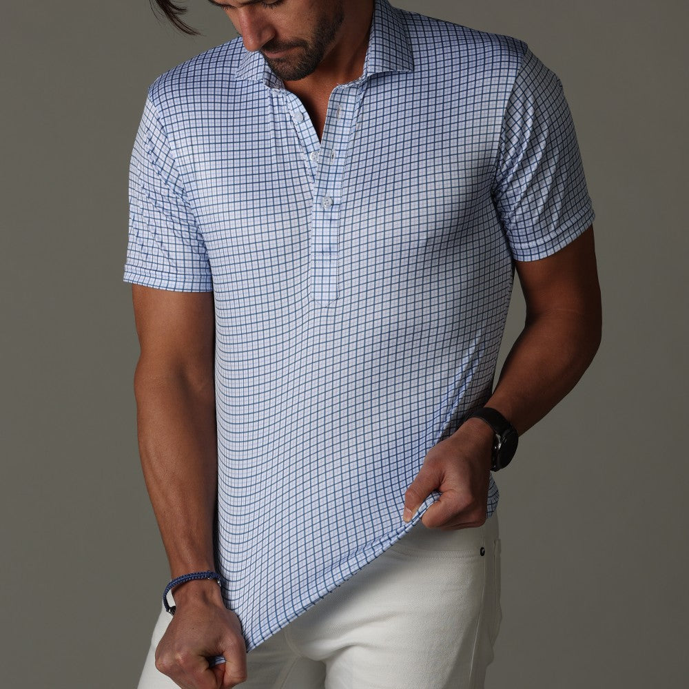 Semi-Spread Collar Polo Blue Tattersall Relaxed