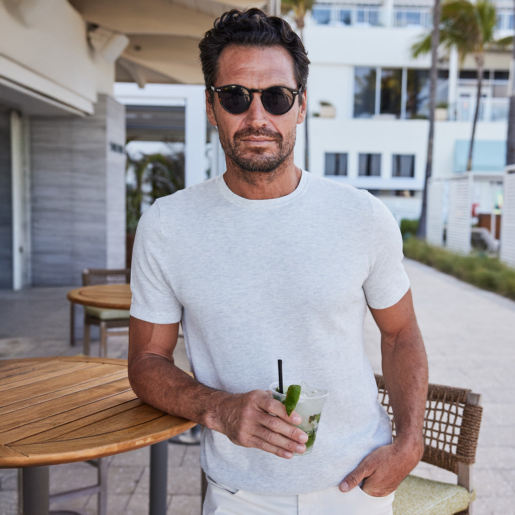 Como Textured Cotton Tee Light Grey